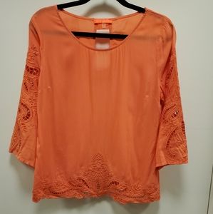 EUC Coral Crochet Open Back Blouse